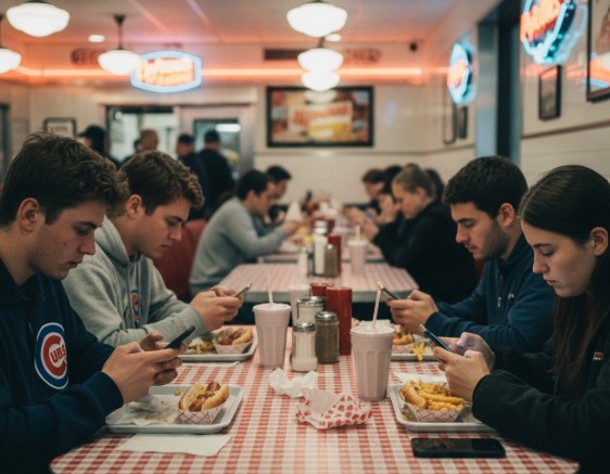 bored teens on smartphones in Chicago